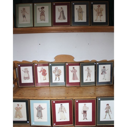 401 - 16 original watercolours of Shakespearian Characters by Janet Froud an RSC Costume Designer glazed &... 