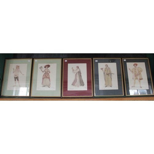 401 - 16 original watercolours of Shakespearian Characters by Janet Froud an RSC Costume Designer glazed &... 