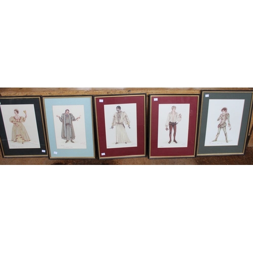 401 - 16 original watercolours of Shakespearian Characters by Janet Froud an RSC Costume Designer glazed &... 