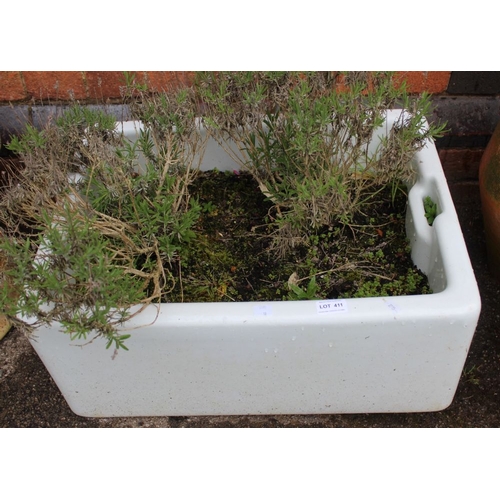 411 - A white glazed Belfast sink garden planter