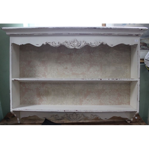 45 - A white painted & distressed two shelf wall hanging unit