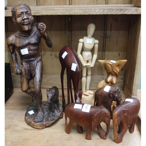 62 - A selection of wooden figurines, human & animal examples (7)