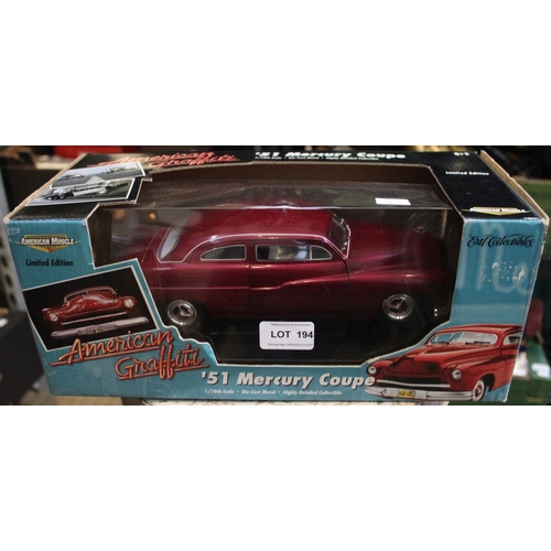 33 - A Die-Cast metal American Graffiti, '51 Mercury Coupe Limited Edition model car 1/18th scale in orig... 