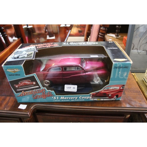 33 - A Die-Cast metal American Graffiti, '51 Mercury Coupe Limited Edition model car 1/18th scale in orig... 