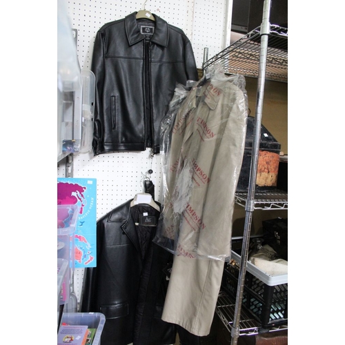 59 - A raincoat and two leather effect jackets (3)