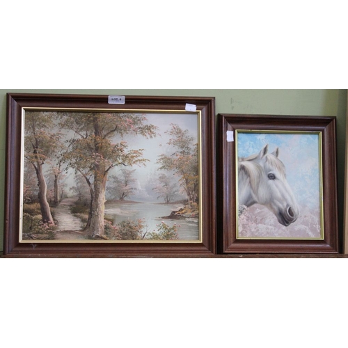 8 - Two modern oils on canvas, a landscape and a horses head