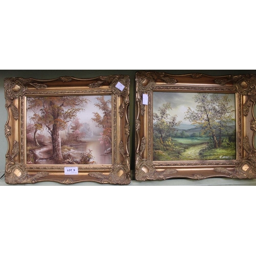 9 - A pair of gilt framed oil on canvas landscapes signed C.Inness