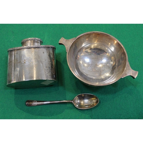 12 - A late Victorian silver tey poy/caddy of elliptical form, Birmingham 1898, together with a Walker an... 