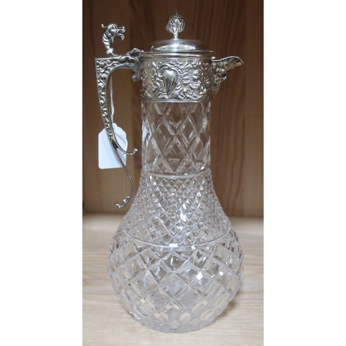 50 - Cooper Brothers Ltd, a silver mounted cut crystal claret jug, Regency design, the top banded with an... 