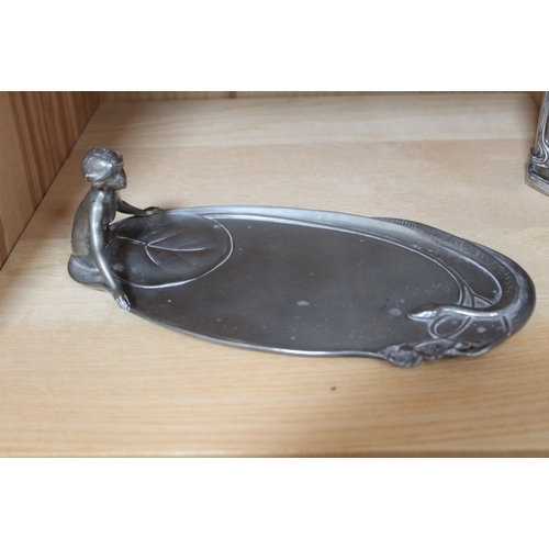 61 - A WMF Metall Warenfabrik Art Nouveau pewter 'Nymph & Serpent' dish, pattern 249, 25cm