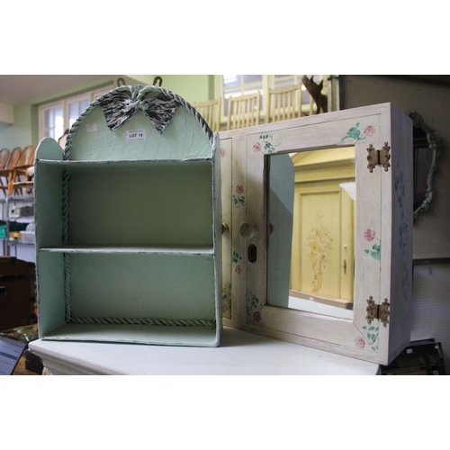 14 - A white painted bathroom cupboard with two mirrored doors with a small hanging shelf