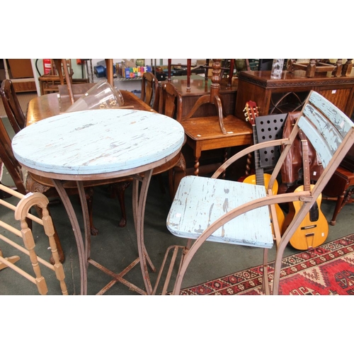 37 - A blue painted bistro table with stool