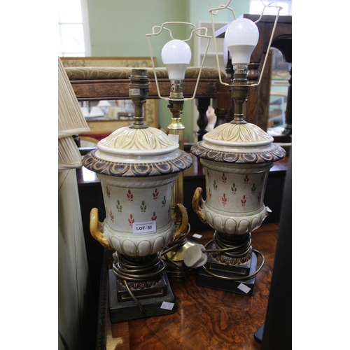 51 - A pair of ceramic table lamps a/f with another example