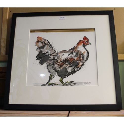 70 - A crayon and ink sketch of a cockerel by Penelope Timms