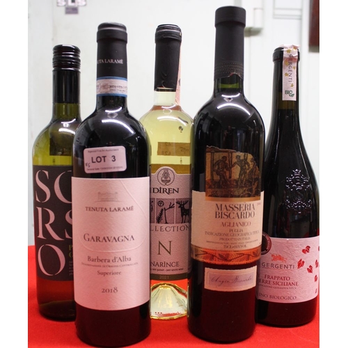 3 - Garavagna Barbera d'Alba 2018 1 bottle, Masseria Biscardo Aglianico 2004 1 bottle, Gergenti Frappato... 