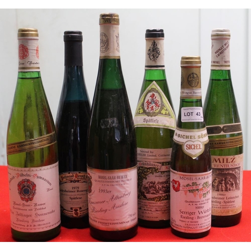 43 - H. Sichel Sohne Riesling, 1989, 1 half bottle
 Kanzemer Altenberg Riesling, 1993, 1 bottle 
 Belting... 