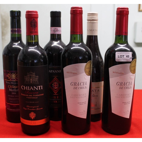 45 - Gracia de Chile cabernet Sauvignon 2003, 2 bottles
 Vina Morande Chile Merlot 2004, 1 bottle
 La Cap... 