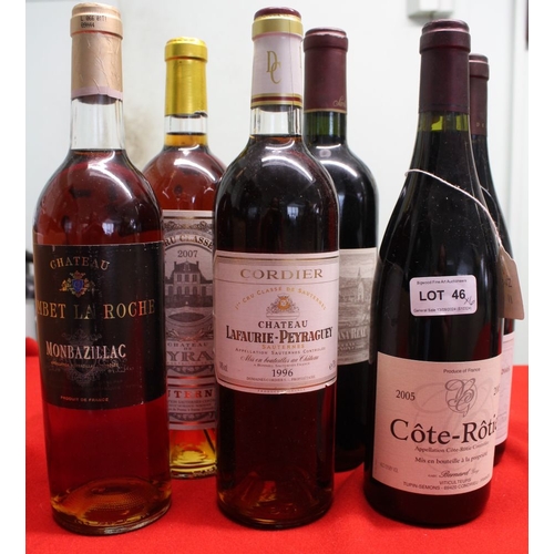 46 - Chateau Lafauriee Peyraguey Sauternes 1996, 1 bottle
 Chateau de Myrat Sauternes 2007, 1 bottle
 Cha... 