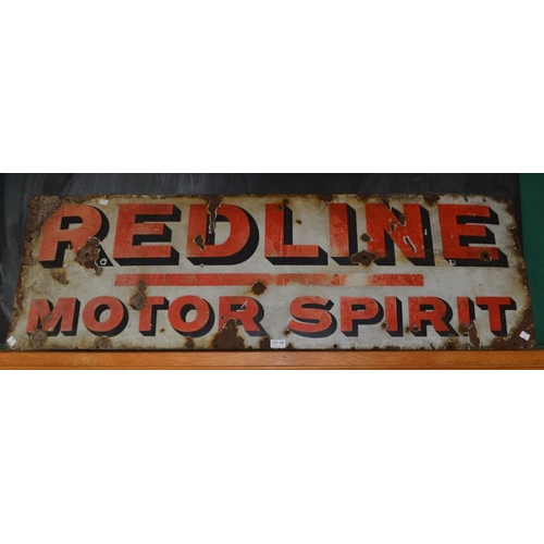 A vintage rectangular Red Line Motor Spirit enamel on metal sign, 138cm ...