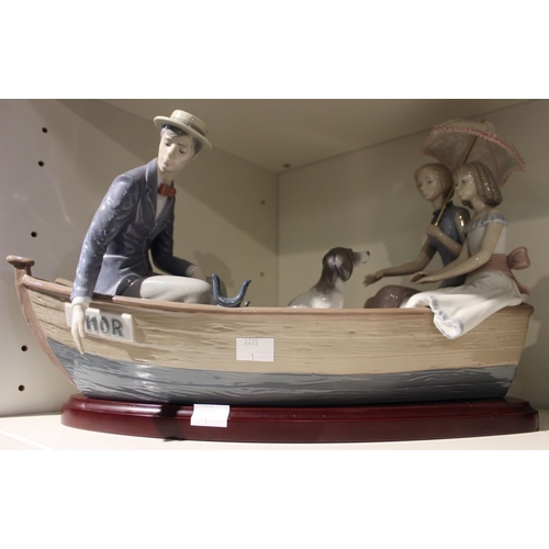 229 - Two Lladro porcelain figures rowing boat groups, Paloma & Amor