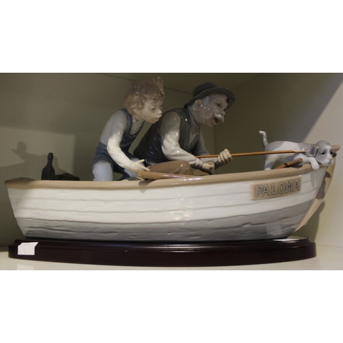 229 - Two Lladro porcelain figures rowing boat groups, Paloma & Amor