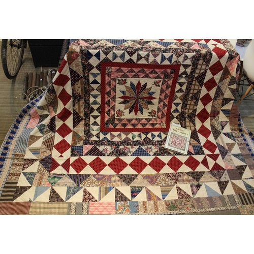 51 - A 19th century patchwork frame quilt, made by the Thornton sisters of Mirfield, Yorkshire, probably ... 