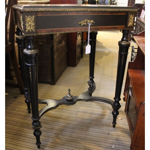 102 - A 19th century French vanity dressing table, ebonised, the top with floral marquetry inlay about a c... 