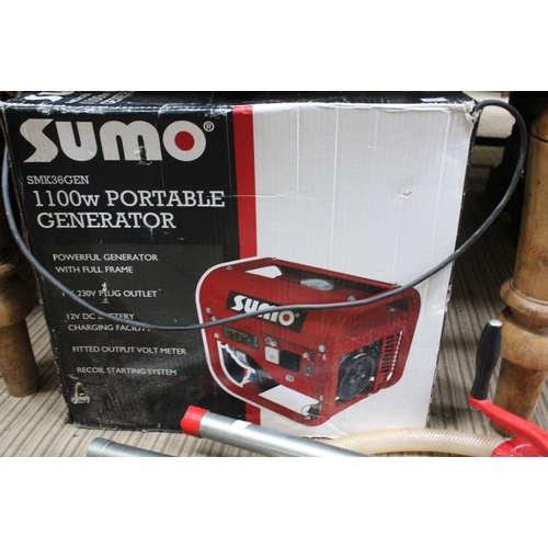 137 - A Sumo SMK36Gen 1100W portable generator and a hand pump