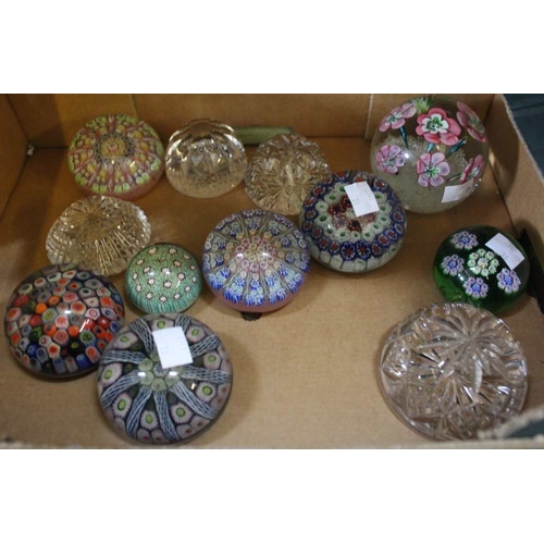 241 - A collection of glass paperweights, includes one with pink flowers, various with colour canes and cl... 