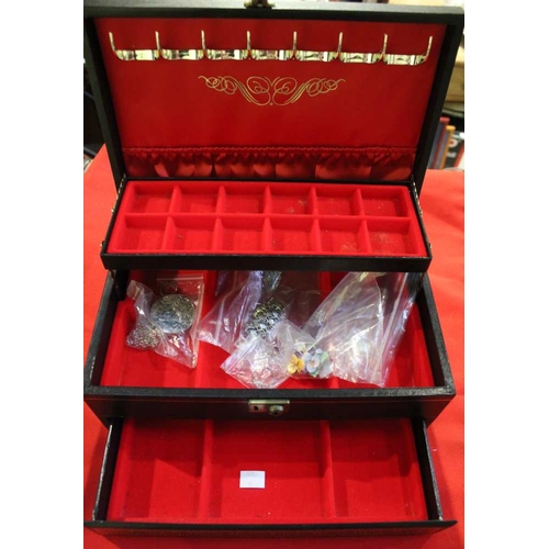 25 - Jewellery box and contents, includes silver