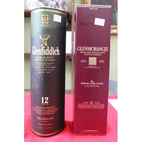 253 - A Glenfiddich 12-year old and a Glenmorangie 12-year old in presentation tubes