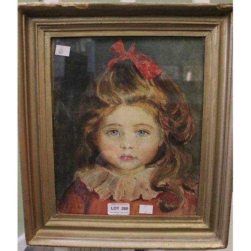 260 - A European School, watercolour painting, Portrait of a girl with a red bow in her hair, 30cm x 24cm,... 