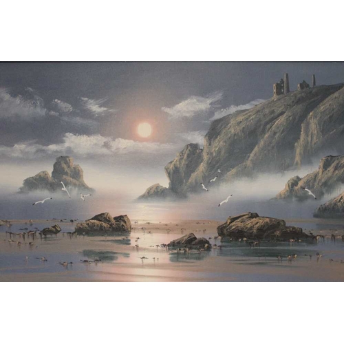 264 - David Owens Dyer (1947 - 2006) three original oils on canvass of moonlit Cornish coastal scenes (3)