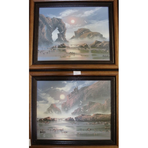 265 - David Owens Dyer (1947 - 2006) four original oils on canvass of moonlit Cornish coastal scenes (4)