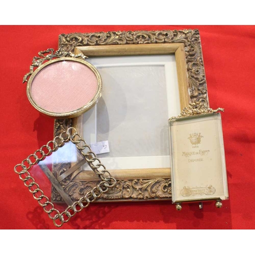 30 - Four decorative photograph frames, includes two French brass mounted ones with ribbon crests (4)