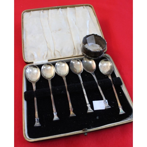 4 - A cased set of six silver coffee spoons, nail end terminals, Sheffield 1939, together with a silver ... 