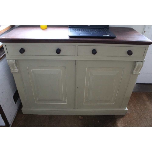 40 - A late Victorian mahogany & cream painted cupboard, fitted two drawers over two doors below, 122cm w... 