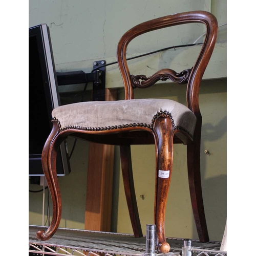 478 - Balloon back single chair, cabriole fore supports, stuff over seat