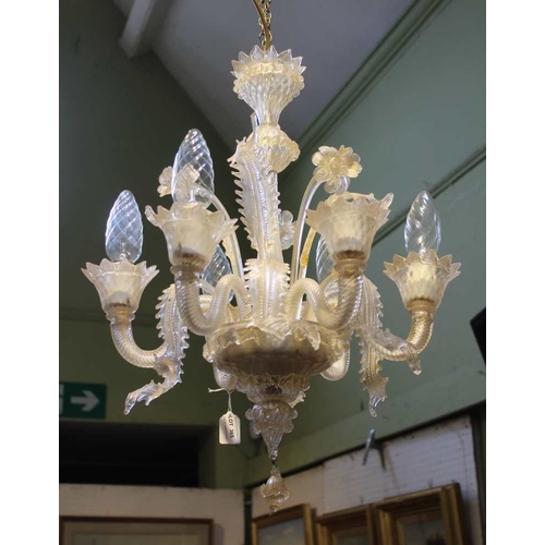 51 - A Venetian Murano glass chandelier, six branch design with removable floral and acanthus leaf decora... 