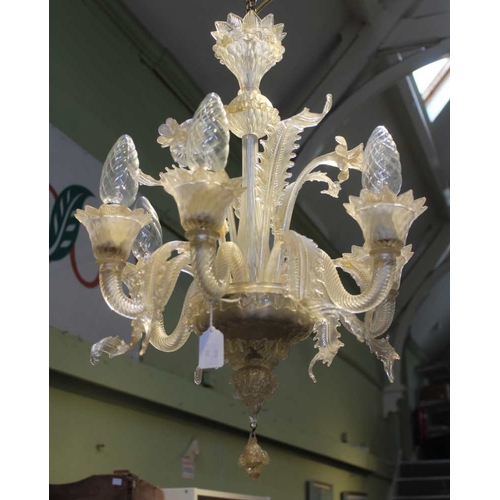 51 - A Venetian Murano glass chandelier, six branch design with removable floral and acanthus leaf decora... 