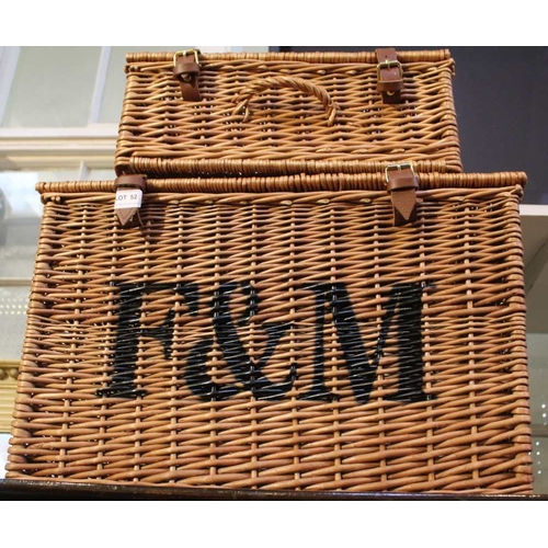 52 - Two Fortnum & Mason wicker hamper baskets, one large 57cm x 36cm x 38cm, and one smaller, 40cm x 25c... 