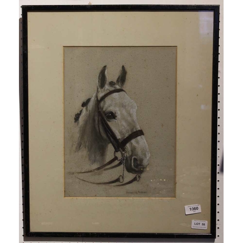 58 - Lucy Marguerite Frobisher (ex. 1916-40) Portrait study of a bridled grey hunter, watercolour heighte... 