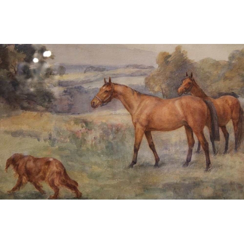 60 - Florence Jay (op. 1905-1927) Landscape with horses and dog, watercolour, 39cm x 54cm, signed