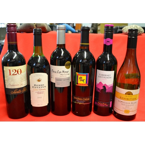 230 - Six bottles of New World wines, mainly red, including Finca Las Moras Cabernet Sauvignon 2005