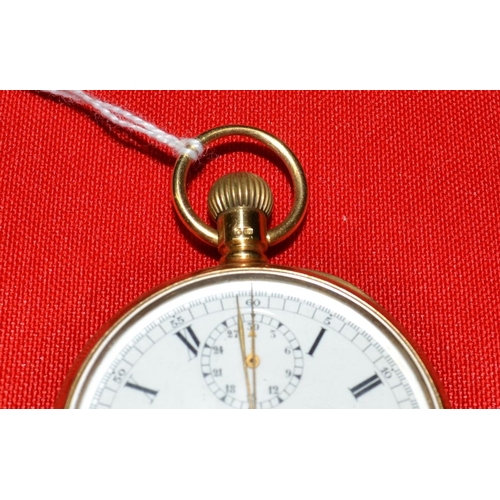 318 - An 18ct gold cased pocket watch, white enamel dial with Roman numerals, secondary dial and stop watc... 