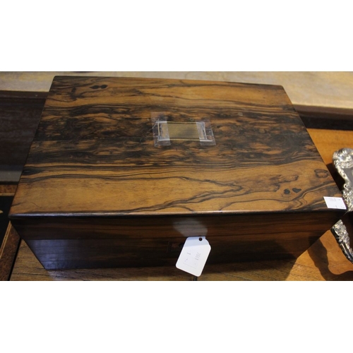 352 - A Victorian Coromandel veneer writing slope, fitted two inkwells, 36cm wide