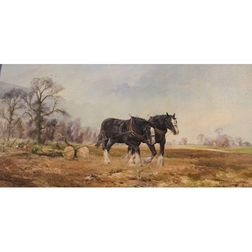 118 - Alwyn Crawshaw, SEA, BWS (b.1934), Shire horses extracting timber, oil on canvas, signed and dated 1... 