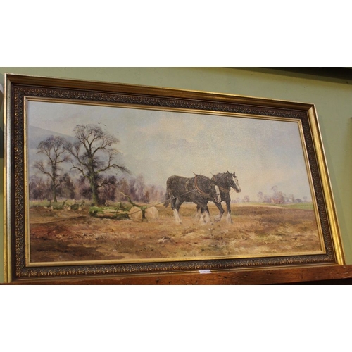 118 - Alwyn Crawshaw, SEA, BWS (b.1934), Shire horses extracting timber, oil on canvas, signed and dated 1... 