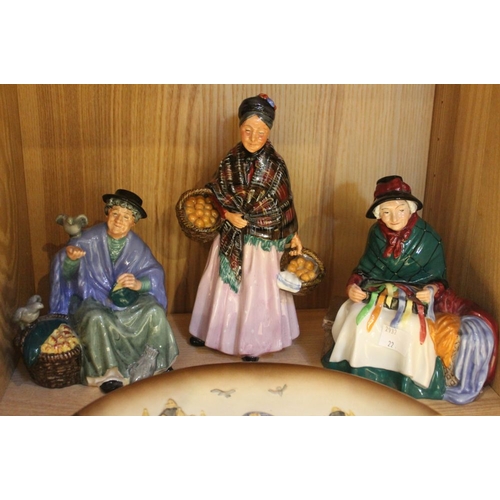 145 - Three Royal Doulton ceramic figures includes 'Tuppence A Bag' , 'The Orange Lady' and 'Silks and Rib... 