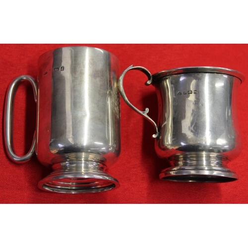 16 - Two hallmarked silver christening tankards, one with remains of a gilded interior, monogramed, combi... 